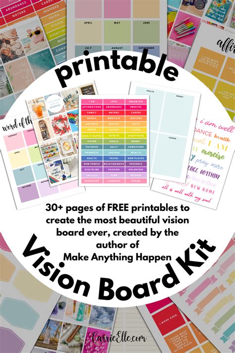 Vision board template printable.  This 60-page printable planner is designed to help y...
