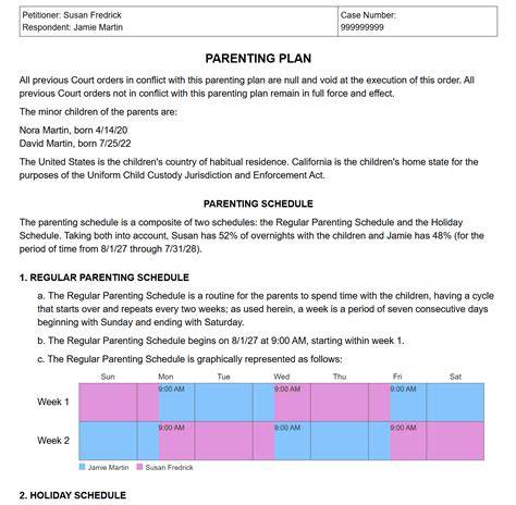 Visitation scheduling form.  Professionally designed for co-parenting, court orde...
