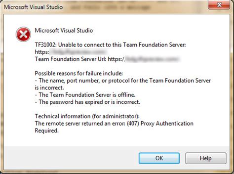 Visual Studio Error: (407: Proxy Authentication Required)