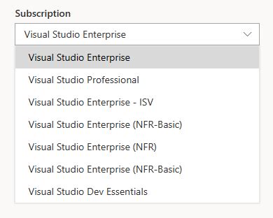 Visual Studio aboneliklerine erişme Visual Studio Subscription.