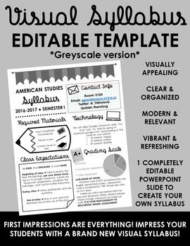 Visual Syllabus Editable Template Create Your Own Greyscale Version