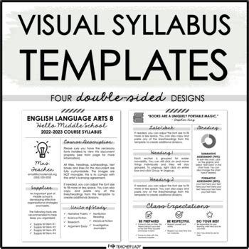 Visual Syllabus Template Pack 2 Creative Editable By Hello Teacher Lady