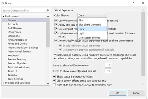 Visual studio theme change.  Choose Options from the drop-down In this video...