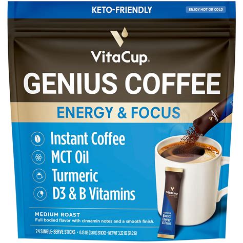 VitaCup Genius Instant Coffee Packets, Increase Energy & Focus, Keto …