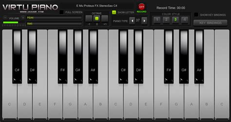 Vitrual piano. Virtual Piano Operating mode Scales Chords Scale root C C♯/D♭ D D♯/E♭ E F F♯/G♭ G G♯/A♭ A A♯/B♭ B Scale type Major Natural minor Harmonic minor Melodic minor (up) … 