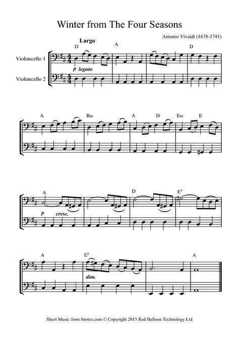 Vivaldi four seasons winter. Pdf sheet music :http://www.sheetmusic2print.com/Vivaldi/Viola/Four-Seasons-Winter-Largo.aspxAntonio VIVALDI (1678-1741) : Concerto RV 297 - Winter from the ... 