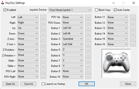 Vjoy virtual joystick settings.  To add a device, click on Add Device.  To ...