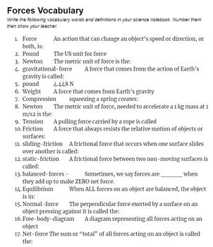 Vocabulary Forces Study Review Guide Physics Answers