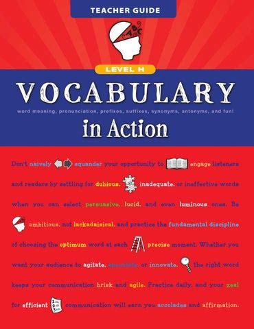 Vocabulary in action level h teacher guide word meaning pronunciation. - Sda lesson study guide 2014 quarter 2.