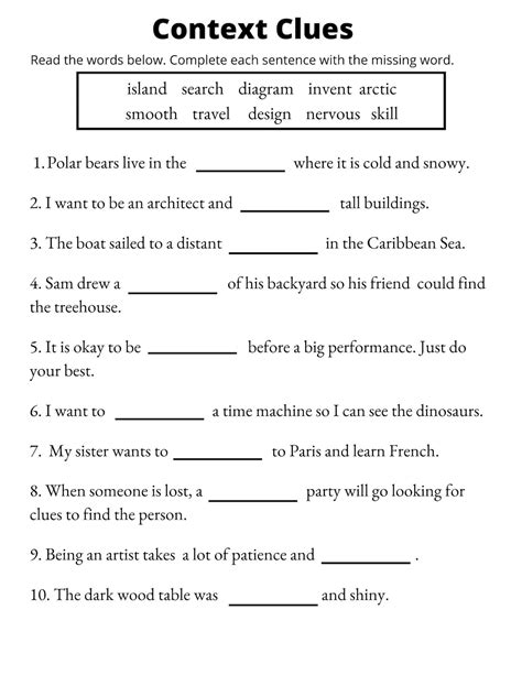 Vocabulary in context worksheet.  After filling out the first three It i...