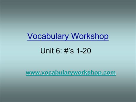 Start studying Vocabulary Workshop: Unit 6. Learn vocabulary, terms, and more with flashcards, games, and other study tools.