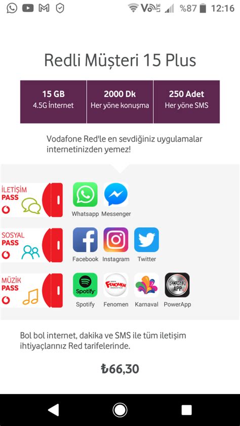 Vodafone sosyal paket seçimi