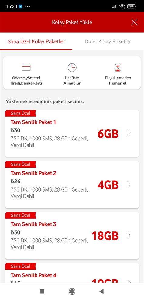 Vodafone yeni gelen tarifeler faturasız 2019