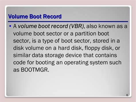 Volume Boot Record Definition Partition Boot Sector 