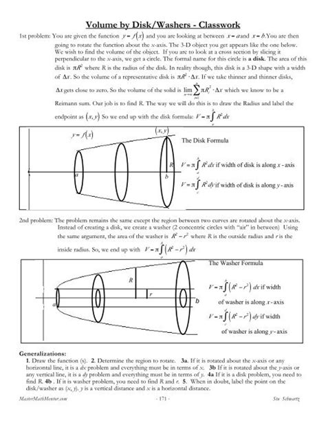 Volume By Disk Washers Classwork