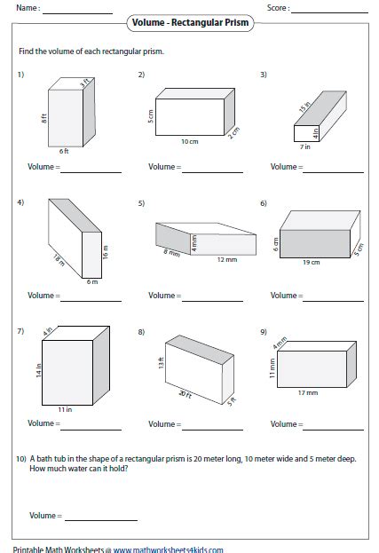 Volume Of A Rectangular Prism Worksheets