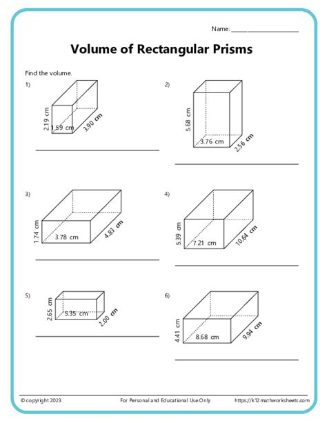 Volume Of Rectangular Prism Worksheet