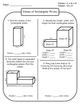Volume Of Two Rectangular Prisms Worksheets
