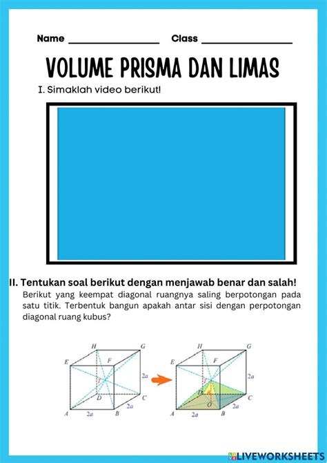 Volume Prisma dan Limas worksheet