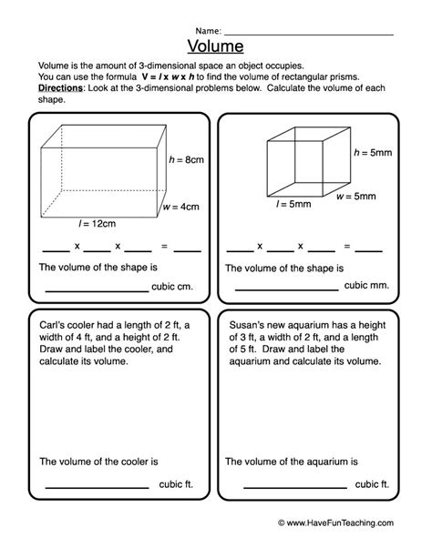 Volume Rectangular Prisms Worksheet by Teach Simple