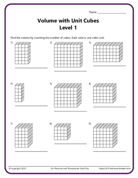 Volume With Unit Cubes Worksheet