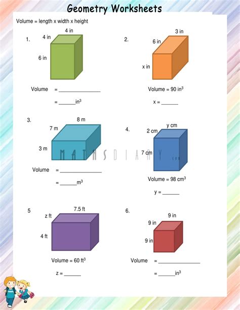 Volume of rectangular prisms and cubes Math Worksheets