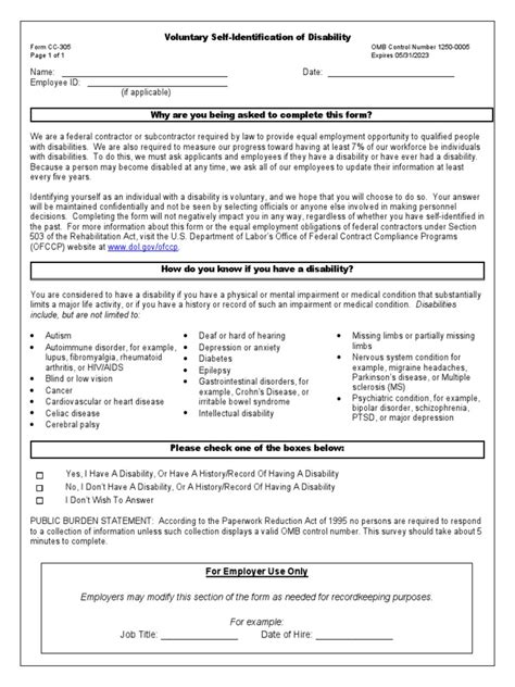Voluntary SelfIdentification of Disability Form