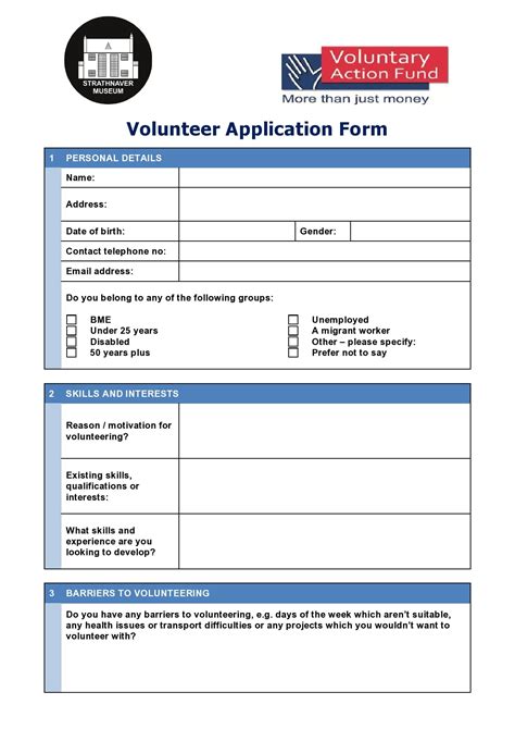 Volunteer Work Form Template