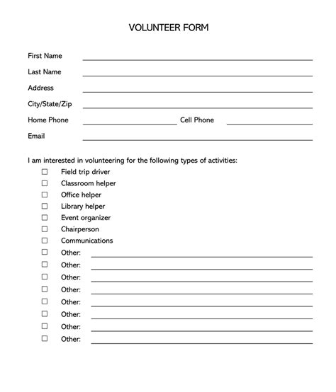 Volunteer Work Form Template