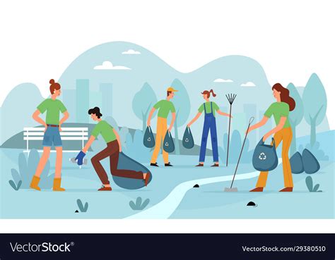 Volunteer activity city park garbage collection Vector Image