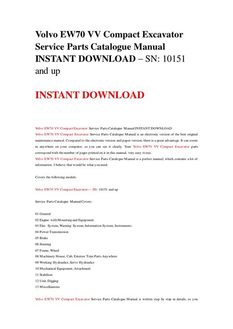 Volvo ew70 vv compact excavator service parts catalogue manual instant download sn 10151 and up. - Karen c timberlake laboratory manual answers.