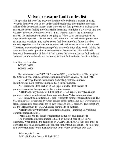 Volvo excavator fault codes. .  This article walks you through how to identify, interpret, ...