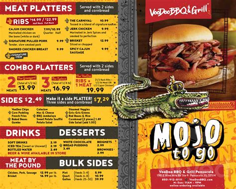 Voodoo bbq. Mojo is our signature BBQ sauce. A New Orleans Spin on a traditional BBQ Sauce. It’s our sweetest BBQ sauce and goes great with all our smoked meats. Additional information. Size: 12 oz. Packaging: Glass Bottle. Mojo BBQ Sauce quantity. Add to cart. VOODOO BBQ PENSACOLA 1741 E Nine Mile Road Pensacola, Florida 32514 Phone: 850-912 … 