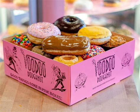 Voodoo doughnut portland. Bought the vegan dozen, received 10 doughnuts. Still pretty good Getting voodoo doughnuts from Portland was always something my sister and I did whenever we went there. So when I saw the store during the layover, I asked if she would like anything. She asked for anything chocolate or maple flavored. 