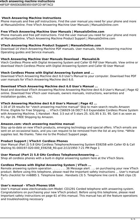 Vtech Answering Machine Manual Instructions