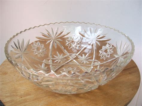 Vtg Anchor Hocking PRESCUT 10 3/4" x 3" Salad Serving Bowl EAPG Star …