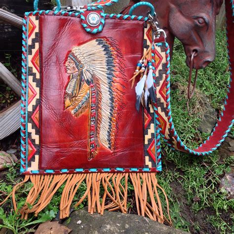 Vtg Hand Crafted Leather Bag Hand Tooled Indian Design …