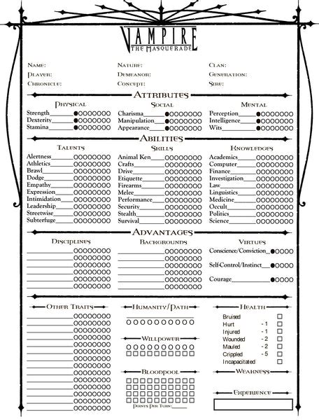 Vtm Character Sheet A Character Sheet I Made For A Vampire Game In