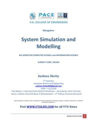 Vtu Notes For System Modeling And Simulation