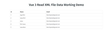 Vue 3 Read XML File Data Working Demo Therichpost