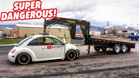 Vw bug gooseneck trailer. Here's a video that was emailed to me. Hard not to laugh about it. I don't think I'd try it though! 