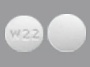 Pill Imprint W22. This white round pill with imprint W22 on
