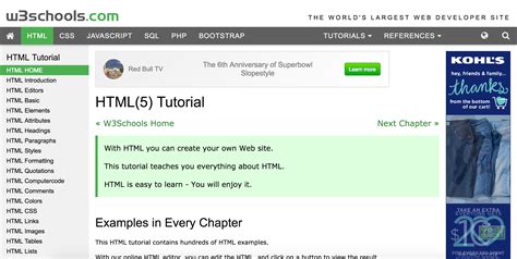 W3schoools html. Chapter Summary · All HTML elements can have attributes · The href attribute of <a> specifies the URL of the page the link goes to · The src attribute of... 