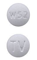 W52 pill. This white round pill with imprint TV W52 on it has been identified as: Cyclobenzaprine 7.5 mg. This medicine is known as cyclobenzaprine. It is available as a prescription only medicine and is commonly used for Chronic Myofascial Pain, Fibromyalgia, Migraine, Muscle Spasm, Sciatica, Temporomandibular Joint Disorder, Back Pain, Pain. 1 / 1. 
