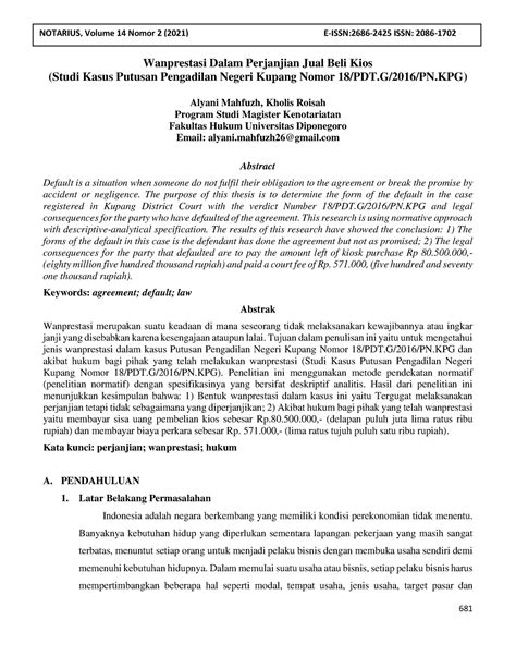 Wanprestasi Dalam Perjanjian Jual Beli Kios (Analisis Putusan ... - balustradellc