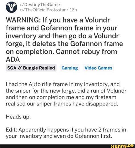 WARNING: If you have a Volundr frame and Gofannon frame in your ...