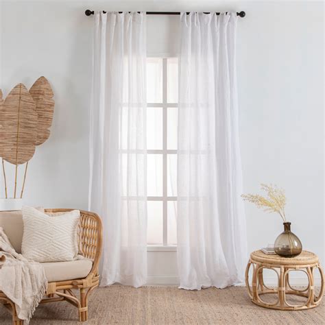 Washed Linen White Sheer Curtain Set of 2 - Pillow Talk - balustradellc