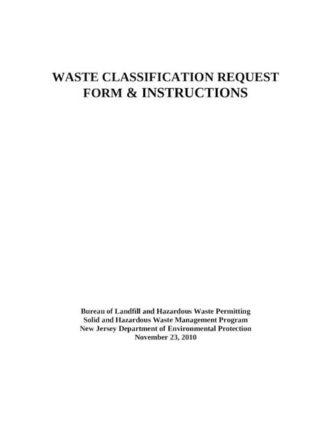 WASTE CLASSIFICATION REQUEST FORM & INSTRUCTIONS