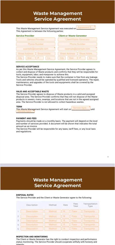 Waste Management Service Agreement PDF Template - raincitystudios.com