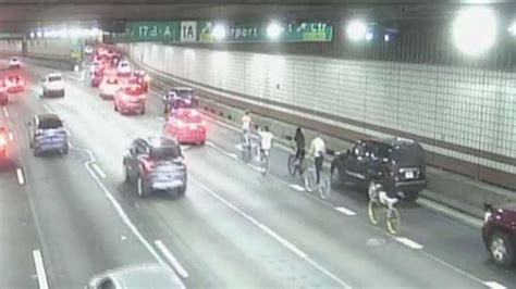 WATCH: O’Neill Tunnel cameras catch group of bicyclists on roadway, causing Boston drivers to hit brakes